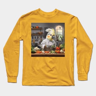 Cockatiel calopsitte bird oiseau IA Cooking Kitchen Long Sleeve T-Shirt